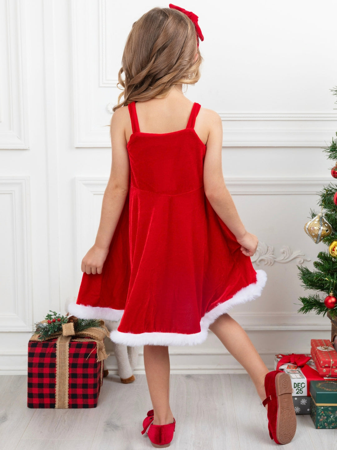 Girls Holiday Velvet Dress & Faux Fur Bolero 2-Piece Set