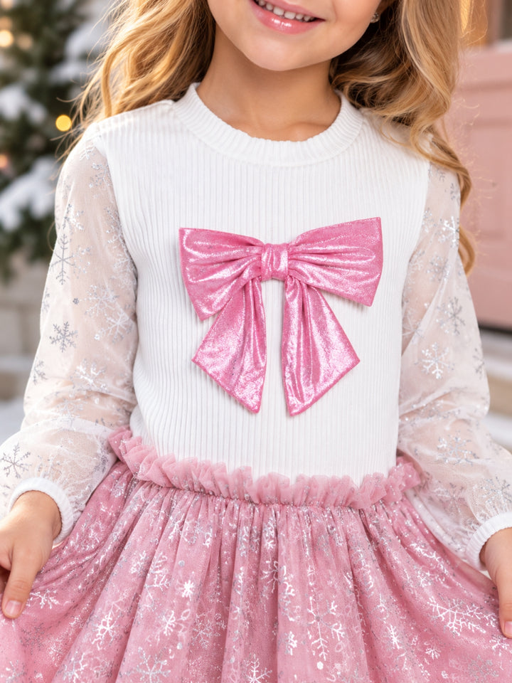 Snowflake Wishes Pink Bow Tulle Dress