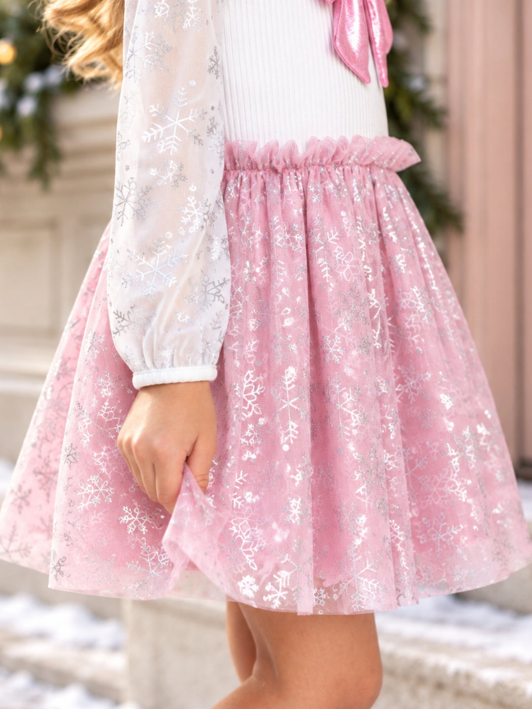 Snowflake Wishes Pink Bow Tulle Dress