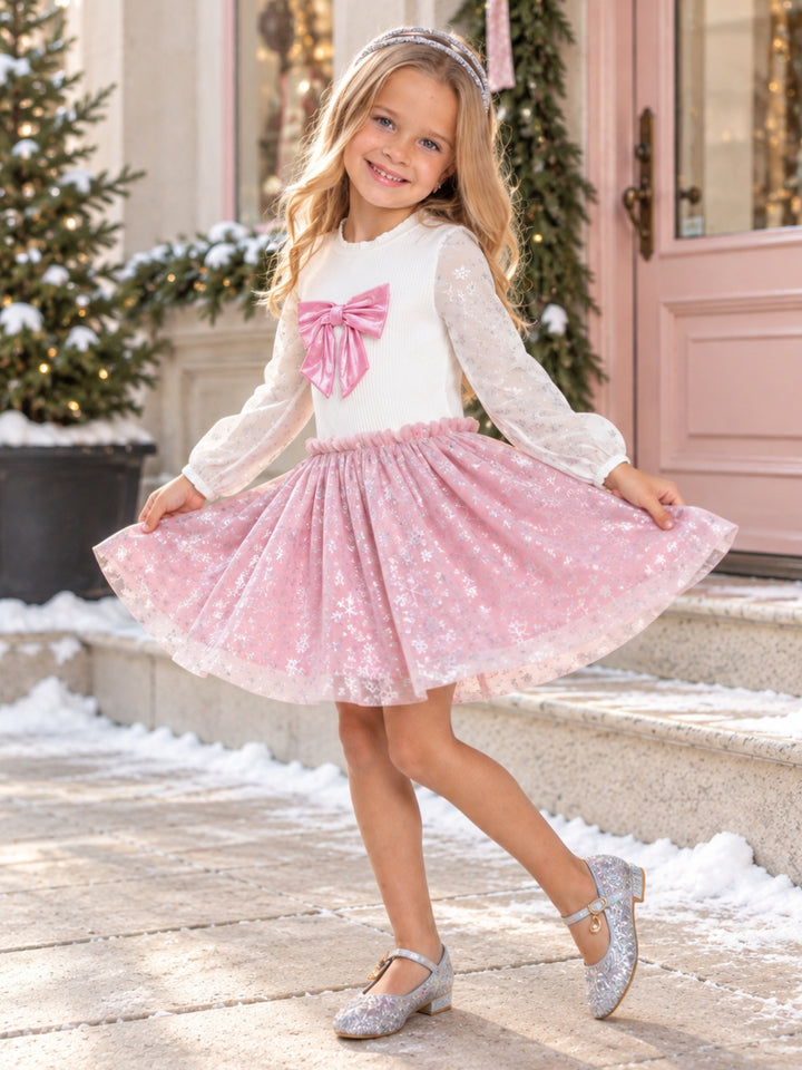 Snowflake Wishes Pink Bow Tulle Dress