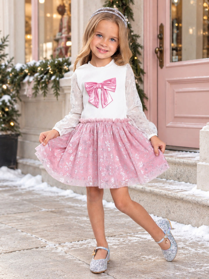 Snowflake Wishes Pink Bow Tulle Dress
