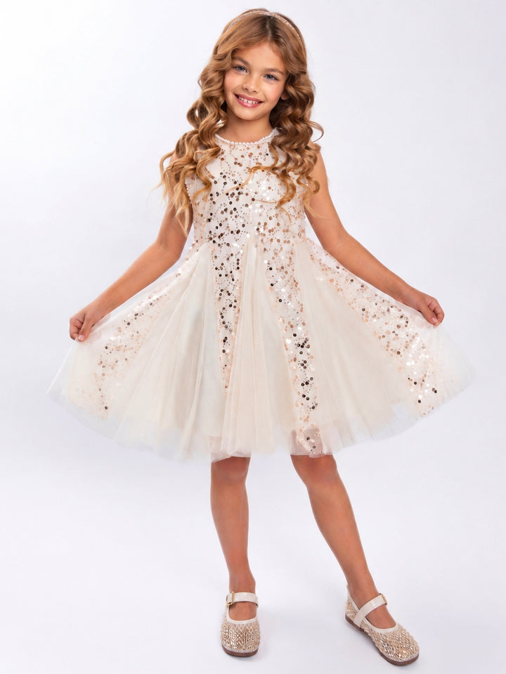 Champagne Gold Sequin Holiday Party Dress