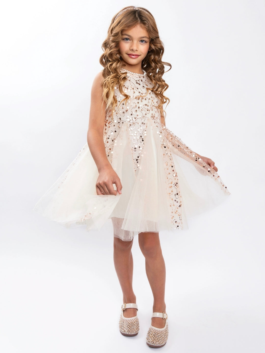 Champagne Gold Sequin Holiday Party Dress