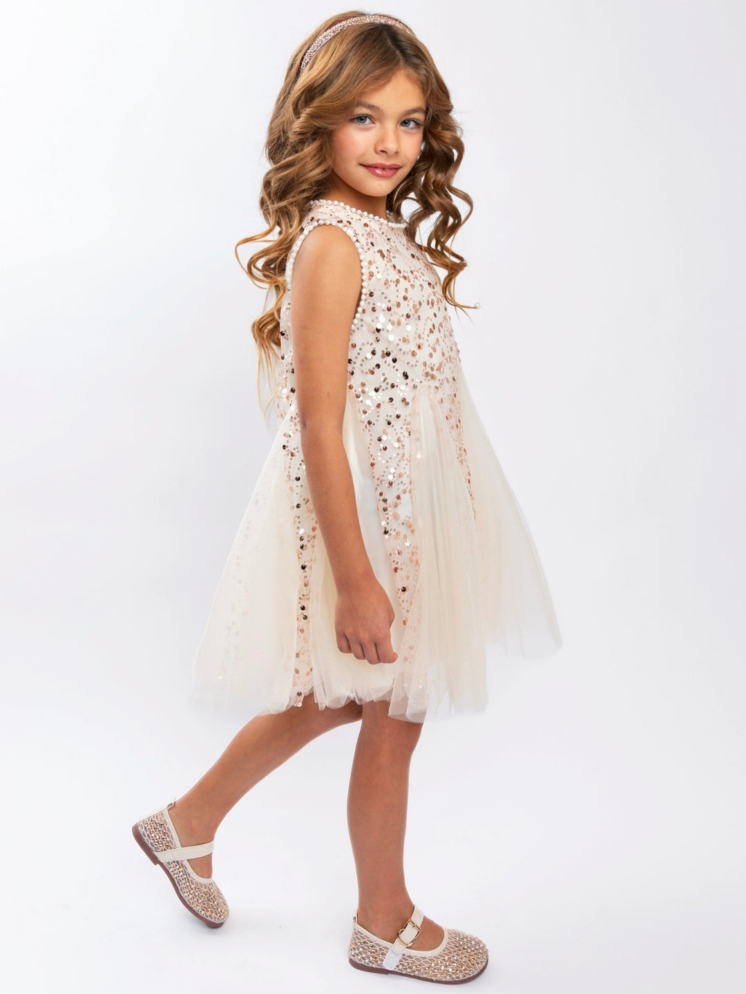 Champagne Gold Sequin Holiday Party Dress