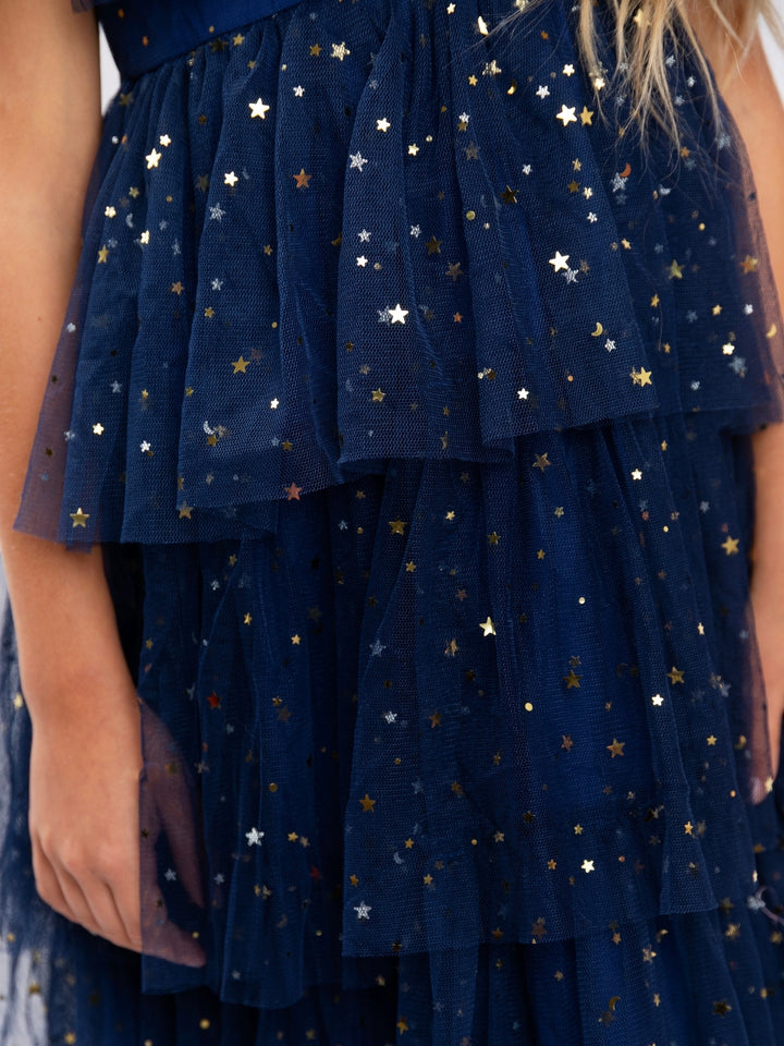 Navy Star Ruffle Tulle Holiday Party Dress