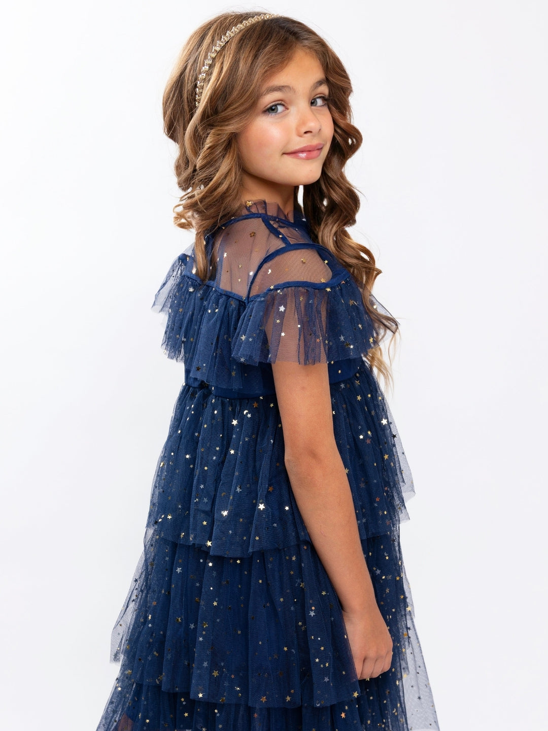 Navy Star Ruffle Tulle Holiday Party Dress