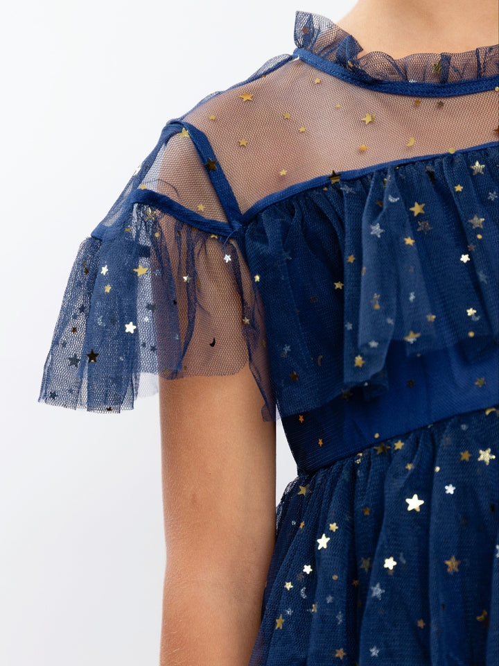 Navy Star Ruffle Tulle Holiday Party Dress