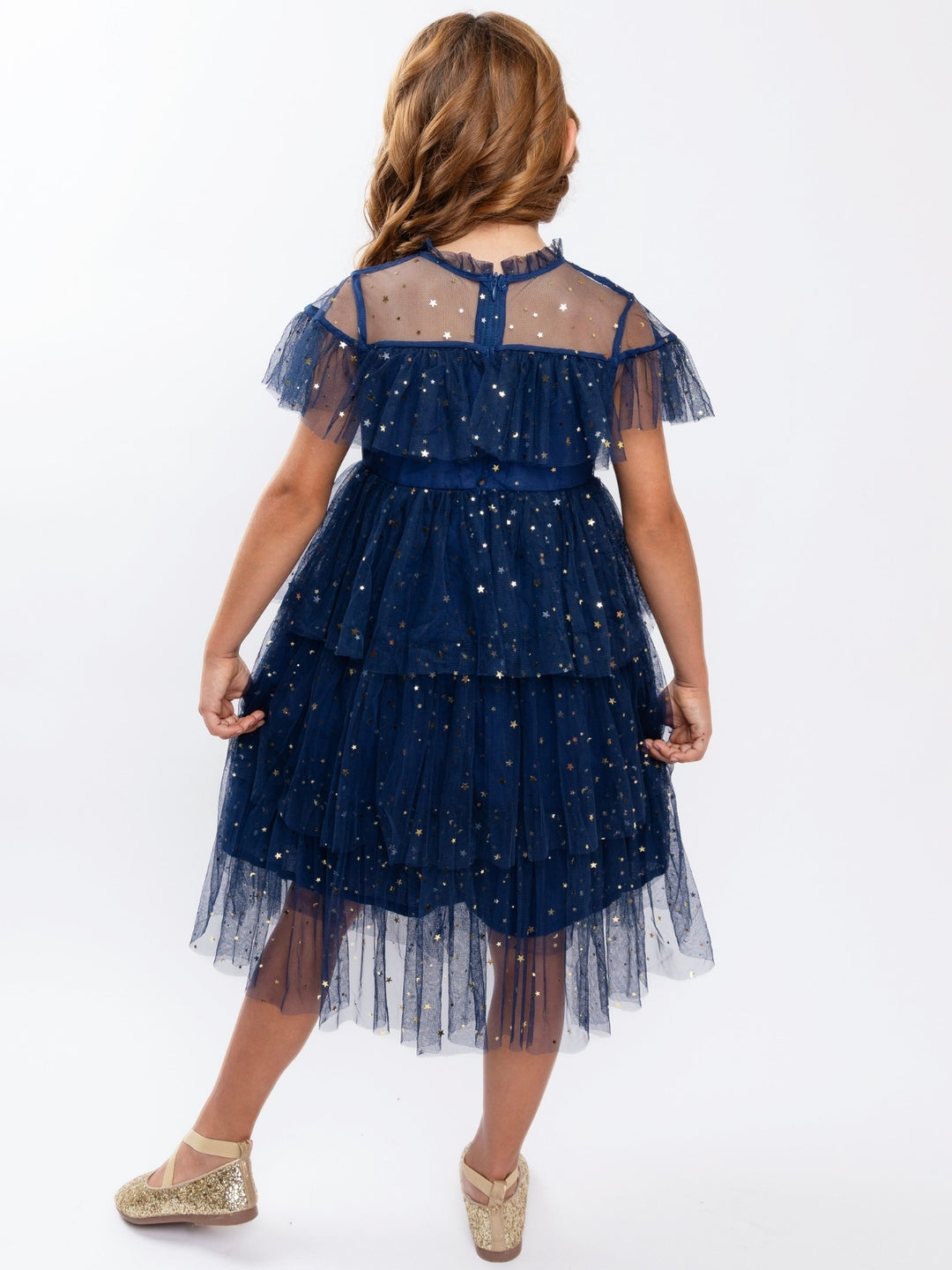 Navy Star Ruffle Tulle Holiday Party Dress