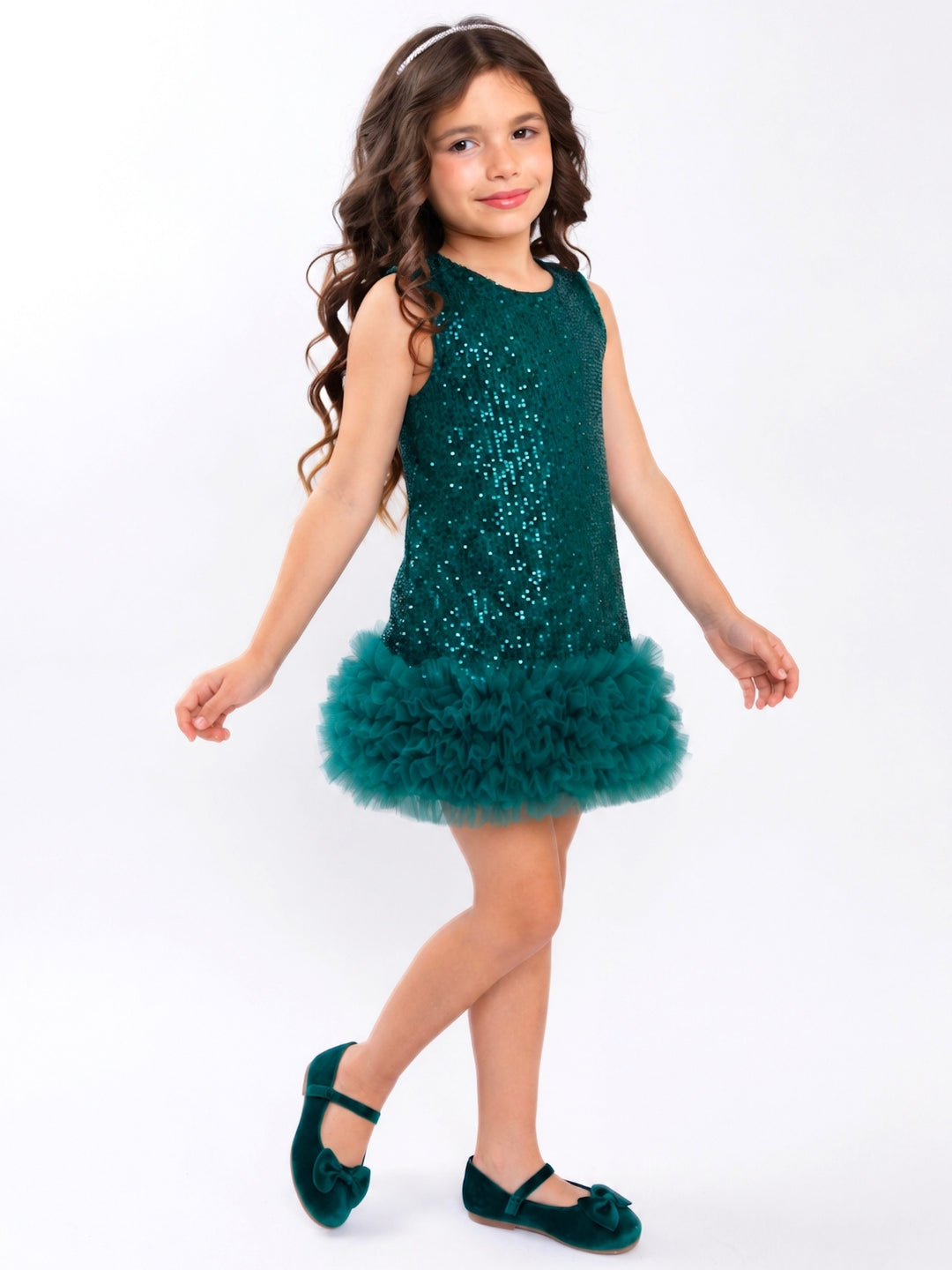 Emerald Green Sequin Ruffle Christmas Dress