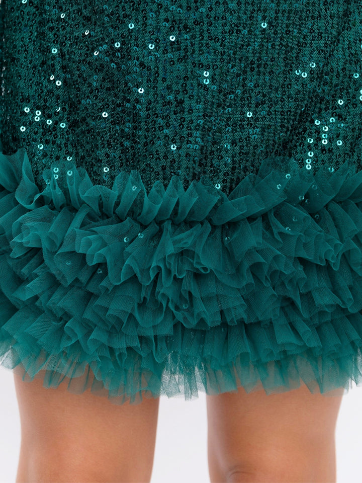 Emerald Green Sequin Ruffle Christmas Dress