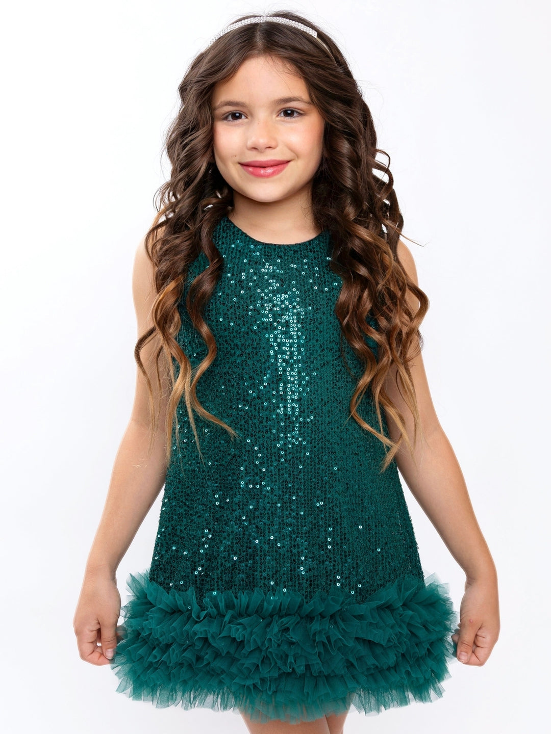 Emerald Green Sequin Ruffle Christmas Dress