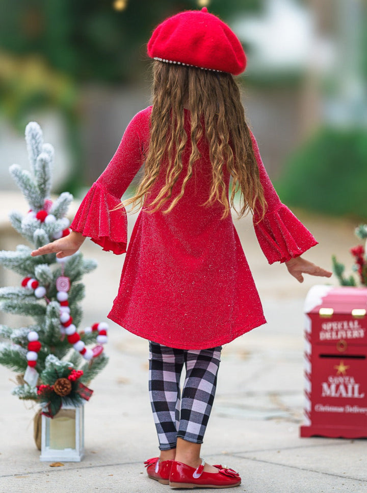 Mia Belle Girls Red Tunic & Checkered Leggings | Tunic & Legging Set