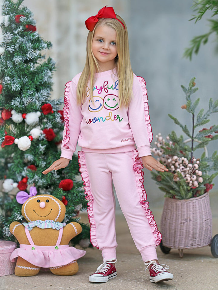 SmileyWorld Joyful Wonder Fleece Sweatshirt and Jogger Set Mia Belle Girls