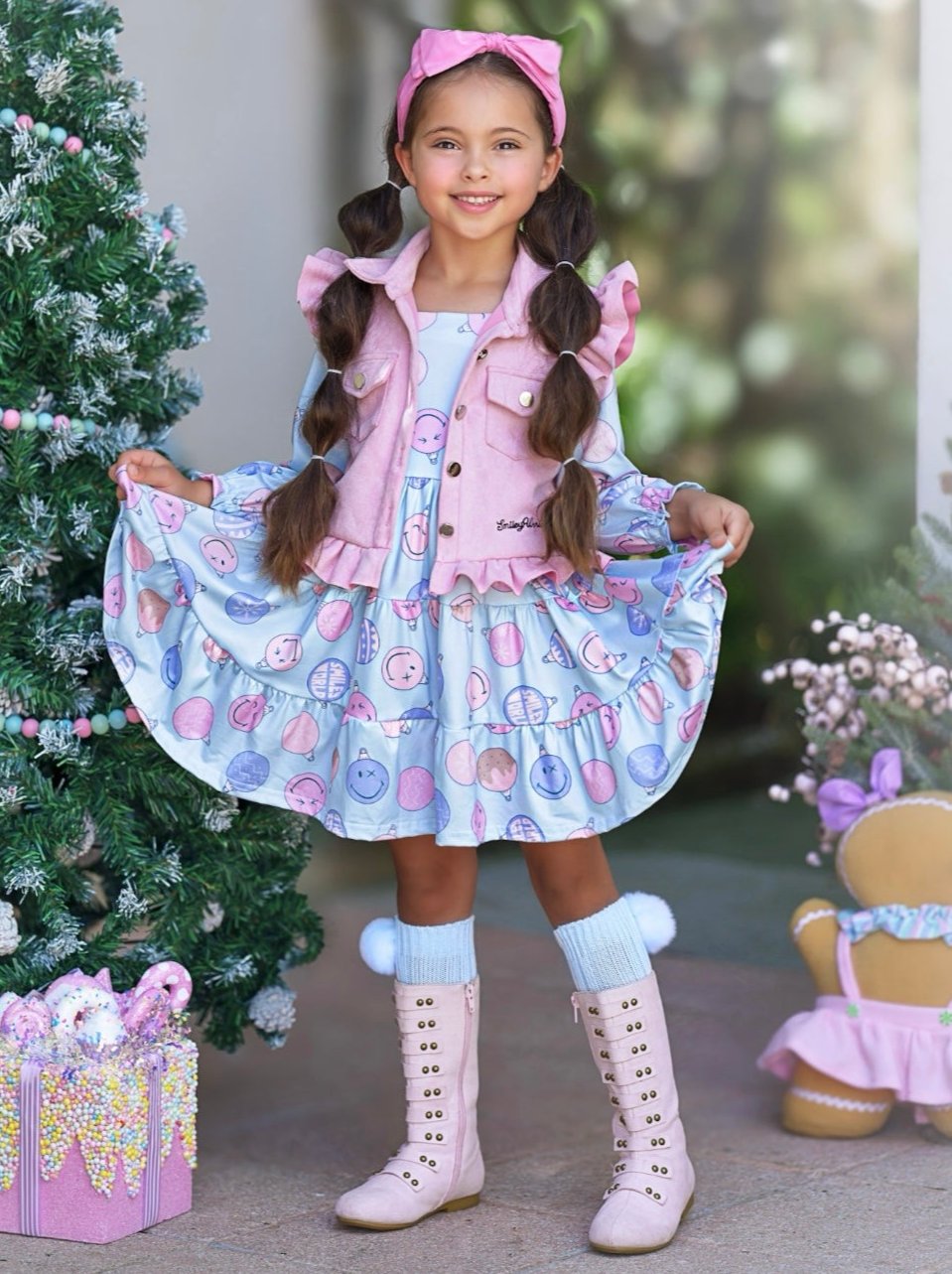 SmileyWorld Feeling Festive Faux Suede Vest and Dress Set Mia Belle Girls