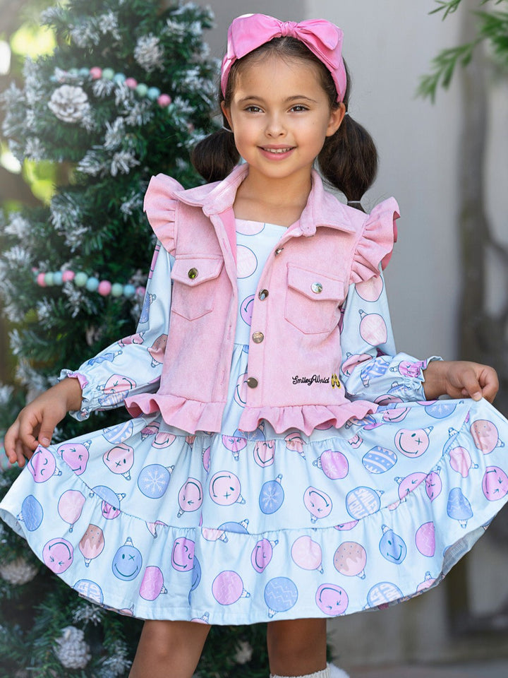 SmileyWorld Feeling Festive Faux Suede Vest and Dress Set Mia Belle Girls