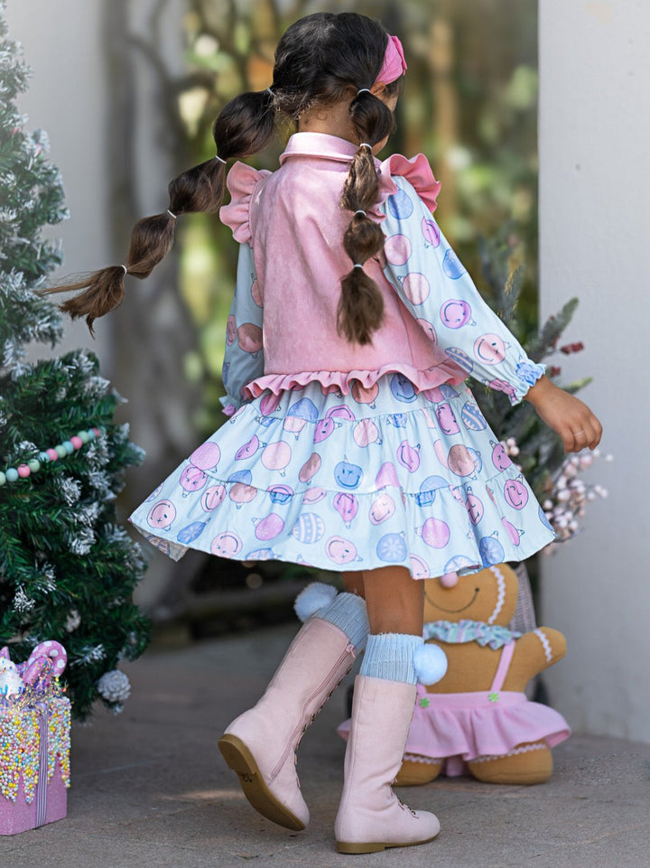 SmileyWorld Feeling Festive Faux Suede Vest and Dress Set Mia Belle Girls