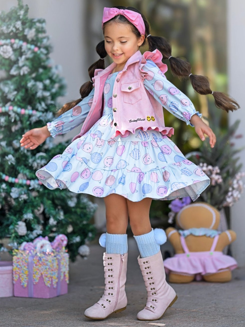 SmileyWorld Feeling Festive Faux Suede Vest and Dress Set Mia Belle Girls