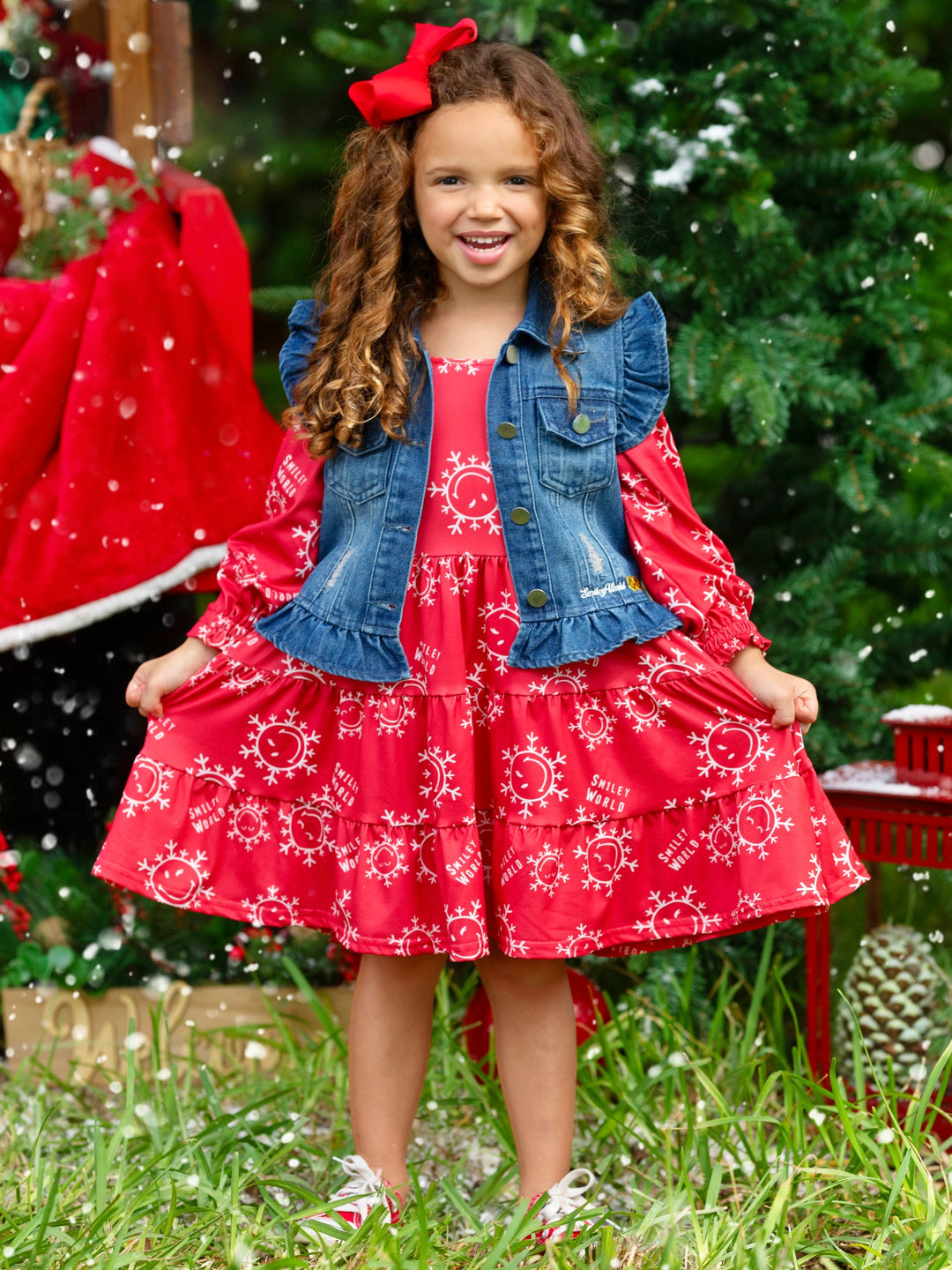 SmileyWorld Happy Snowflake Denim Vest and Dress Set Mia Belle Girls