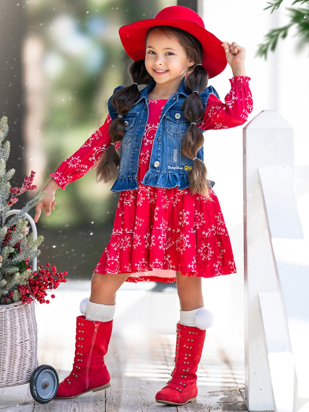 SmileyWorld Happy Snowflake Denim Vest and Dress Set Mia Belle Girls