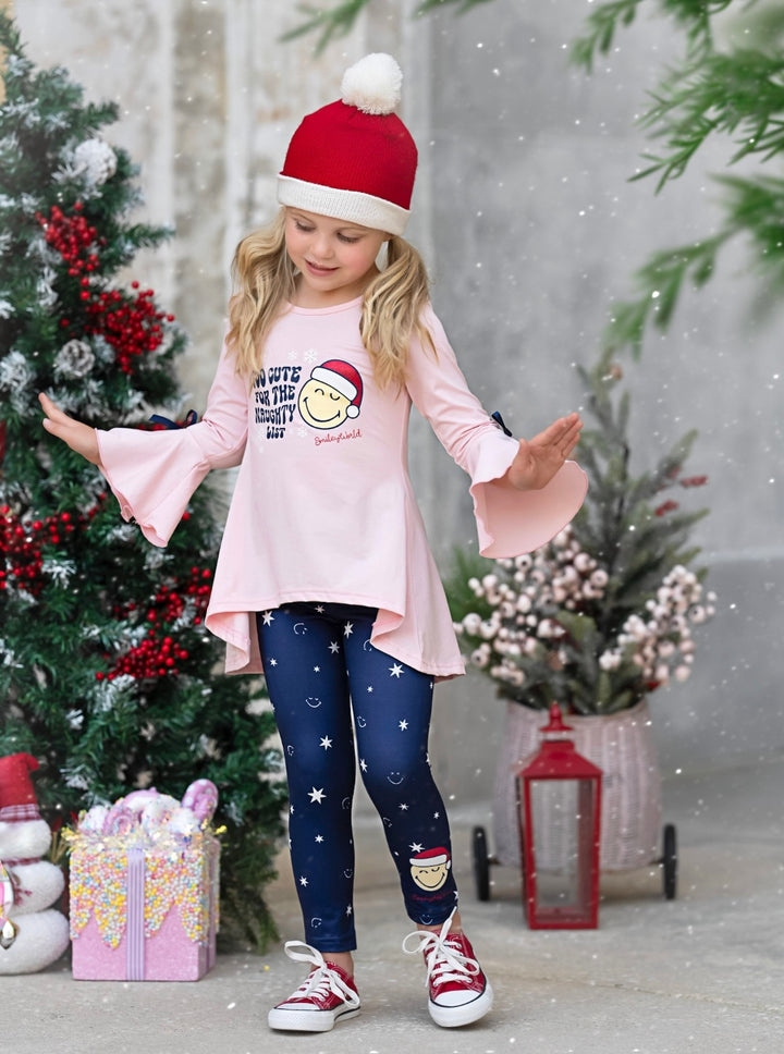 SmileyWorld Too Cute Ruffled Tunic Top and Legging Set Mia Belle Girls
