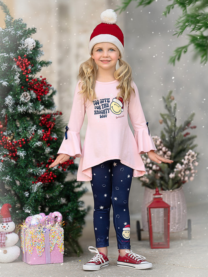 SmileyWorld Too Cute Ruffled Tunic Top and Legging Set Mia Belle Girls