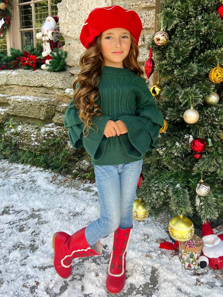 Toddler Sweaters | Tiered Sleeve Cable Knit Sweater | Mia Belle Girls