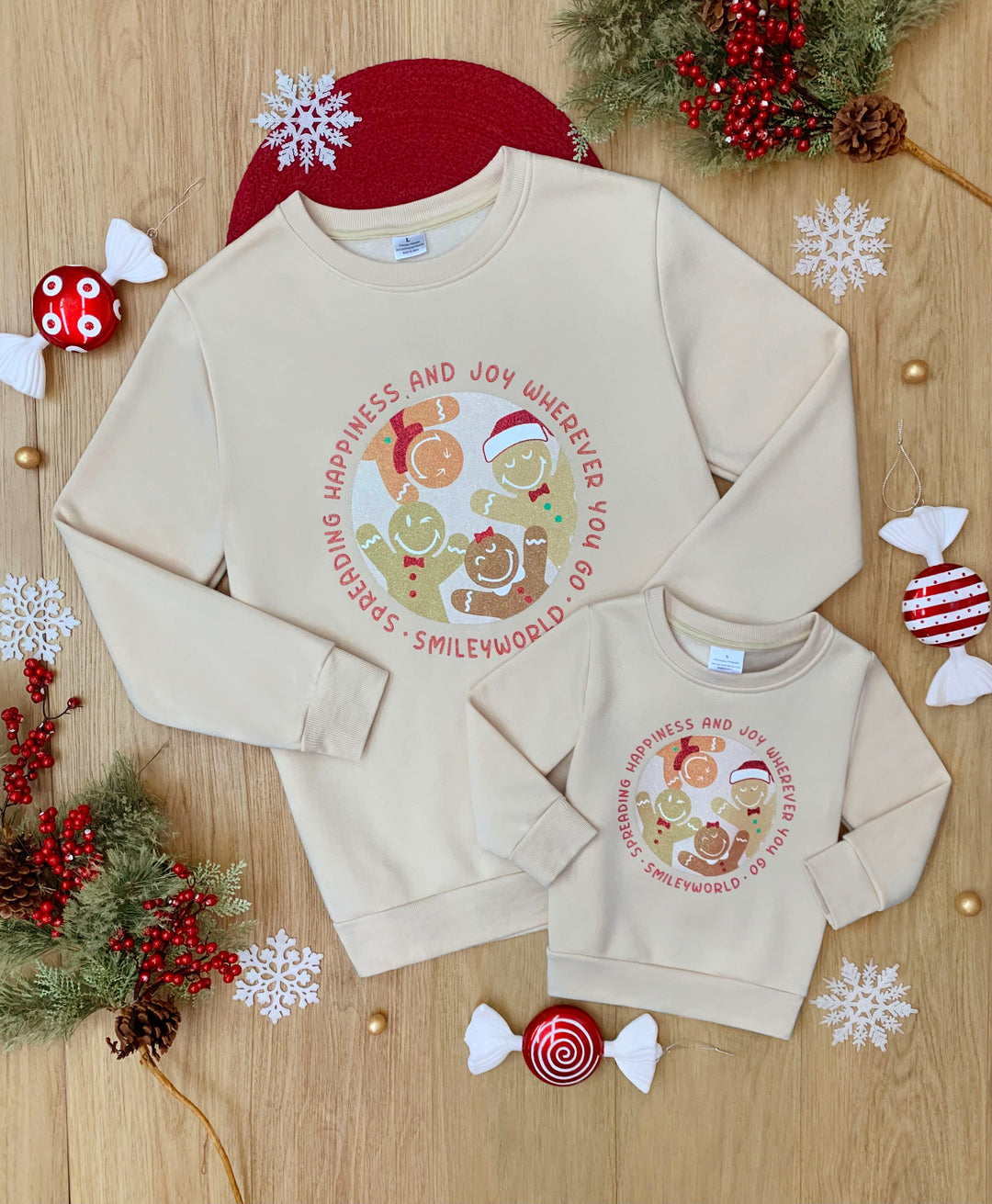 SmileyWorld Mommy and Me Happy Gingerbread Crewneck Sweatshirt Mia Belle Girls