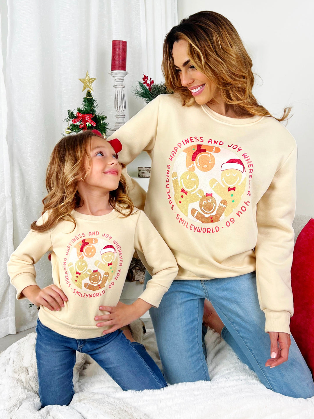 SmileyWorld Mommy and Me Happy Gingerbread Crewneck Sweatshirt Mia Belle Girls