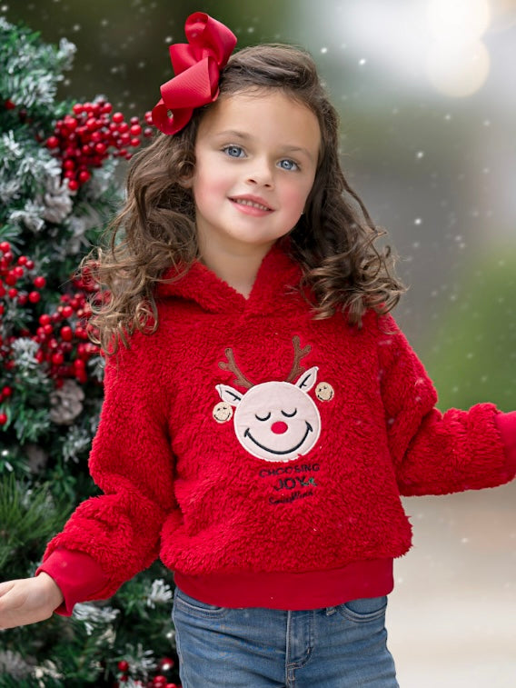 SmileyWorld Choosing Joy Reindeer Sherpa Hoodie Mia Belle Girls