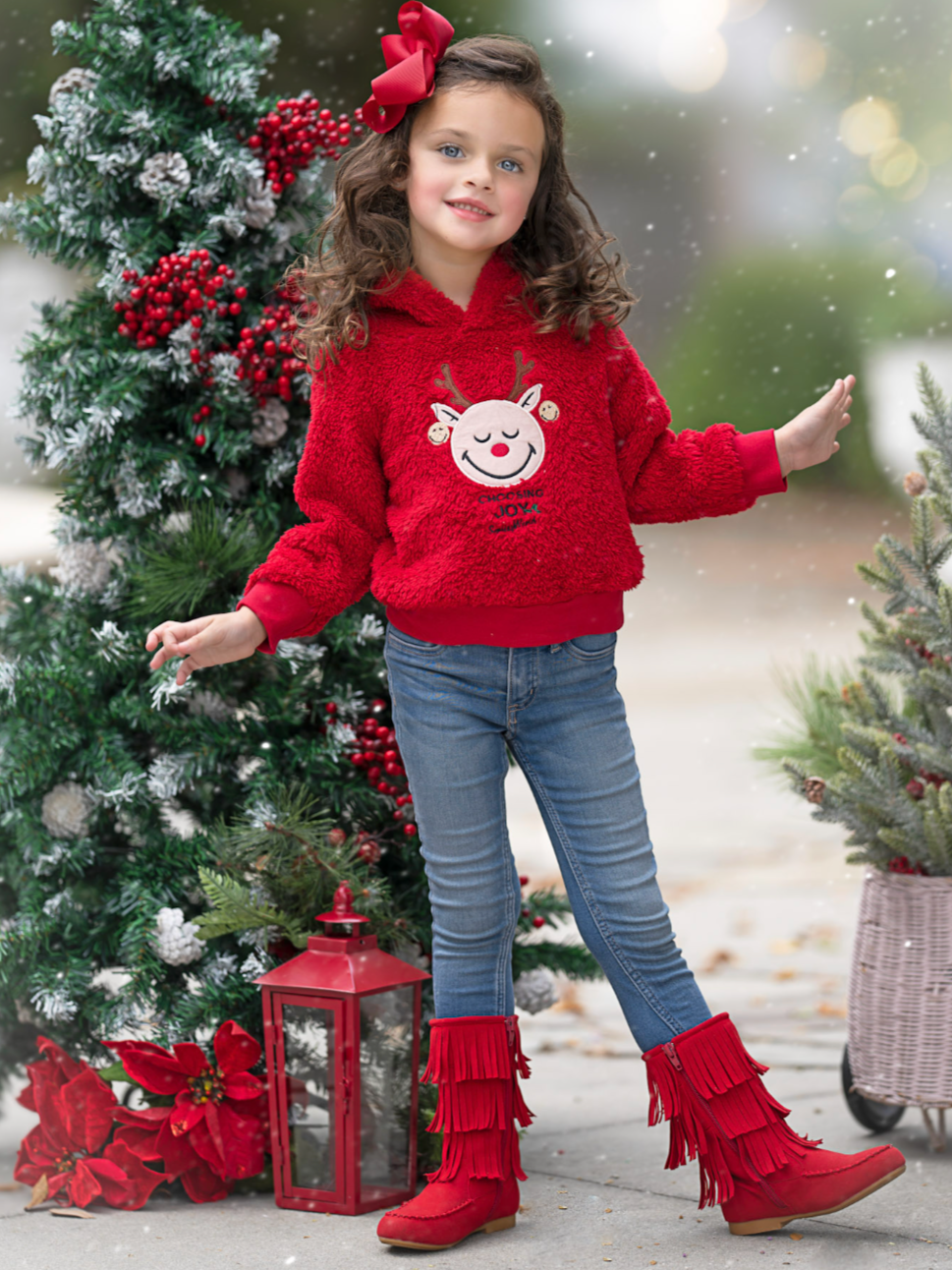 SmileyWorld Choosing Joy Reindeer Sherpa Hoodie Mia Belle Girls