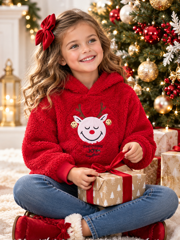 SmileyWorld Choosing Joy Reindeer Sherpa Hoodie