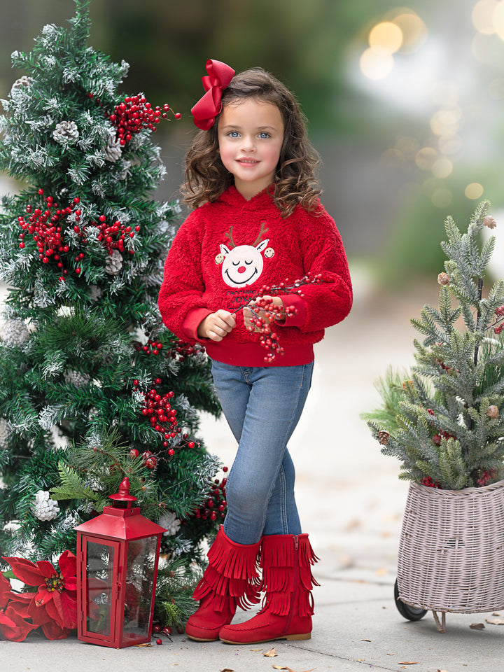 SmileyWorld Choosing Joy Reindeer Sherpa Hoodie Mia Belle Girls