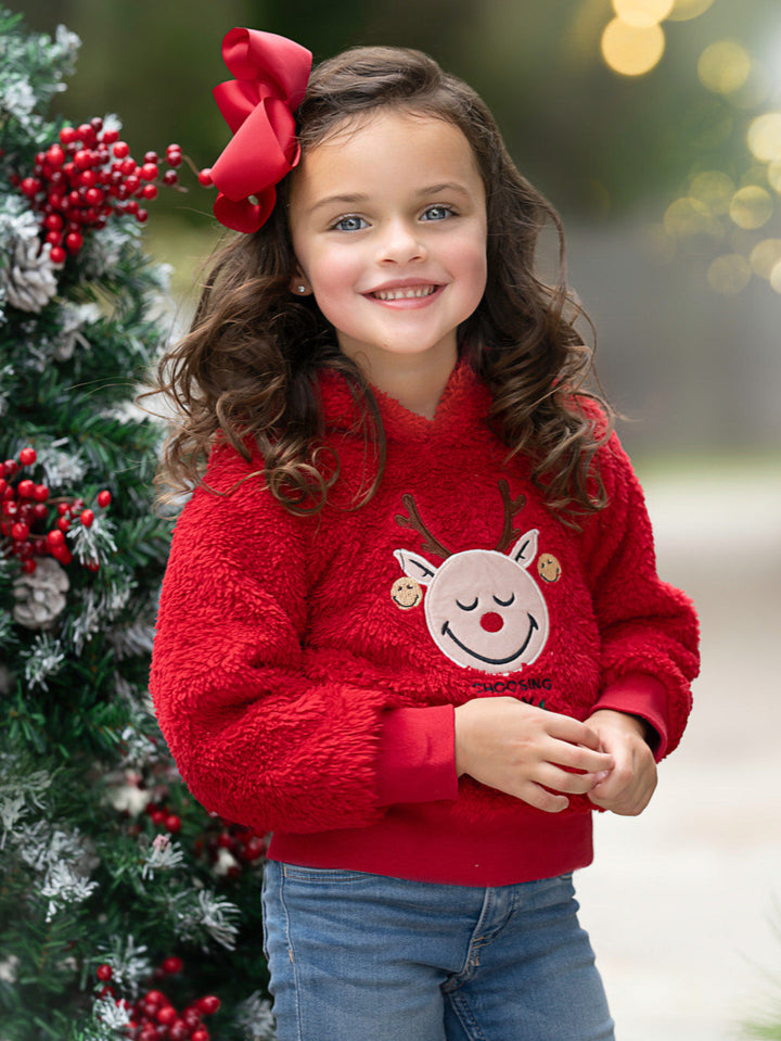 SmileyWorld Choosing Joy Reindeer Sherpa Hoodie Mia Belle Girls