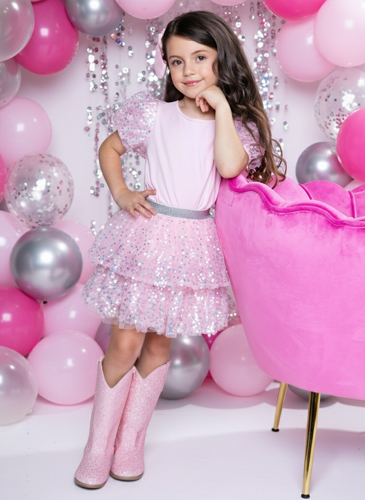Sweet Shine Pink Top & Sequin Skirt Set