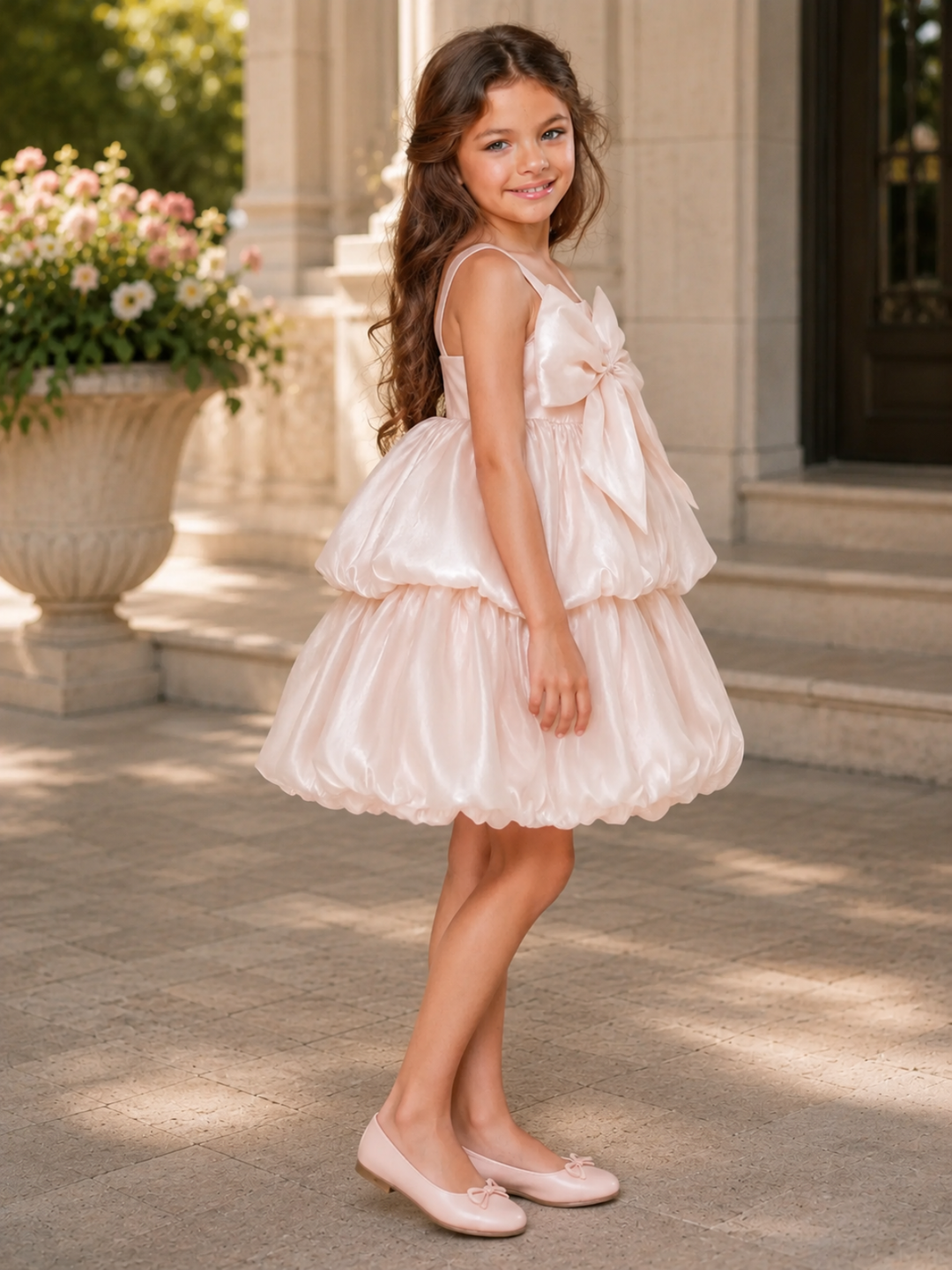 Blush Bow Ruffle Dress Mia Belle Girls