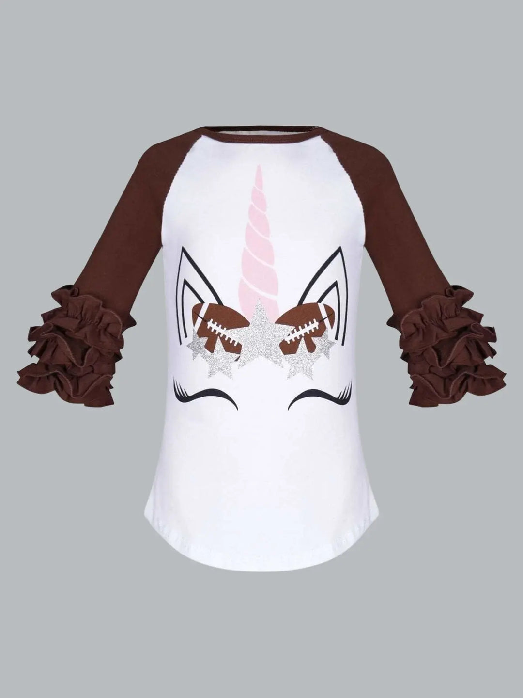Girls Unicorn Football Raglan Ruffle Sleeve Top - Mia Belle Girls