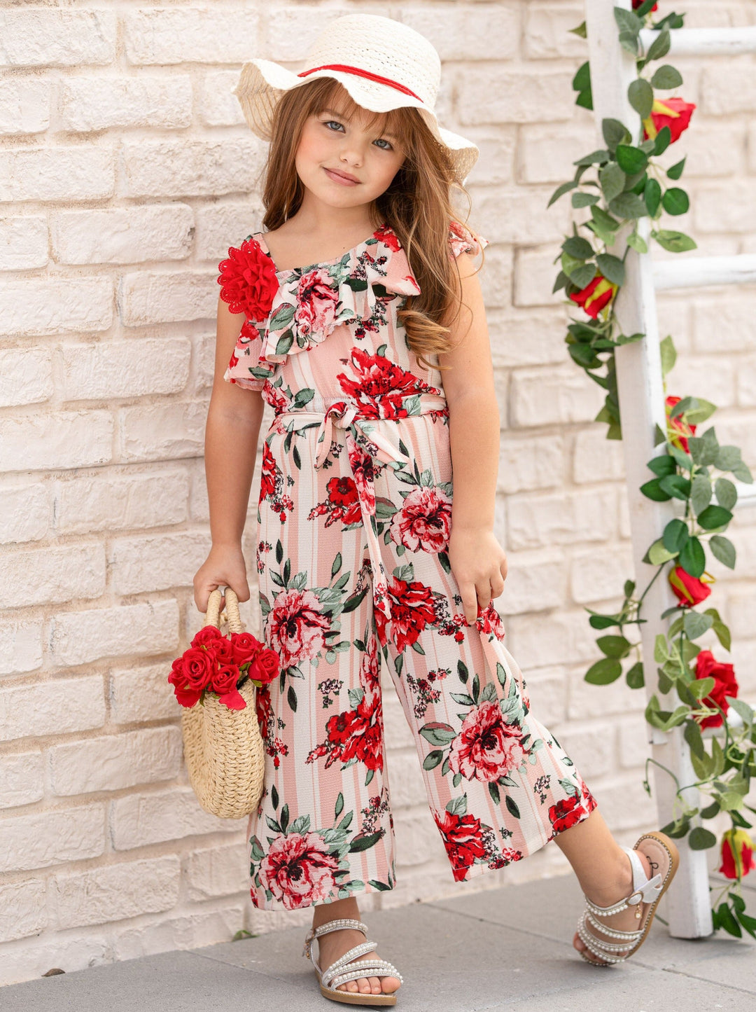 Flower Party One Shoulder Jumpsuit Mia Belle Girls