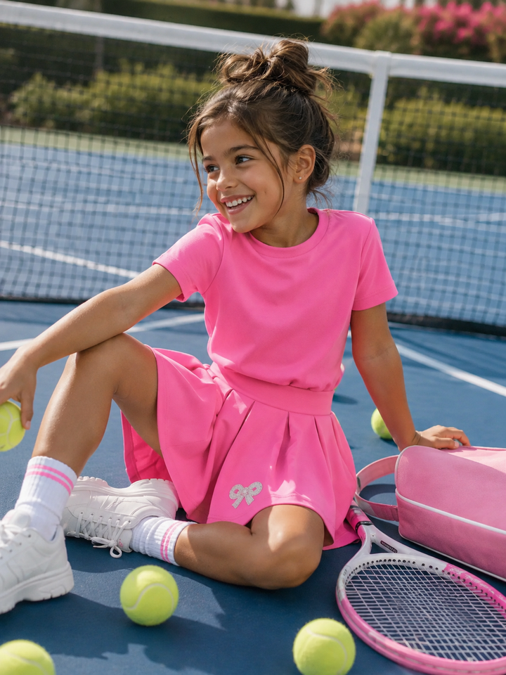 Hot Pink Active Top & Pleated Skort Set