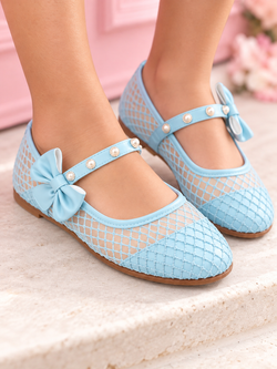 Icy Blue Pearl Mesh Mary-Jane Flats