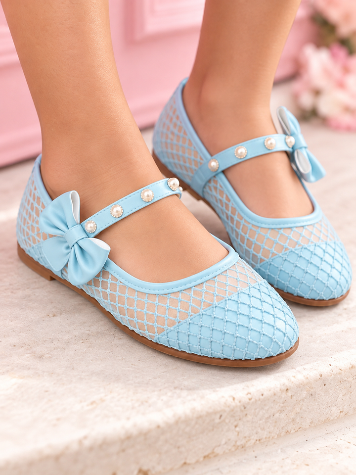 Icy Blue Pearl Mesh Mary-Jane Flats