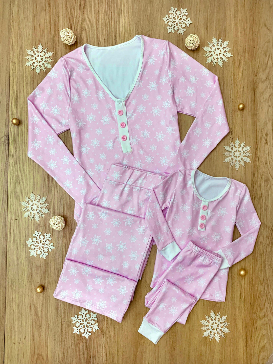 Mommy and Me Snowflake Print Christmas Pajamas Mia Belle Girls