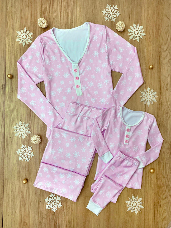 Mommy and Me Snowflake Print Christmas Pajamas Mia Belle Girls