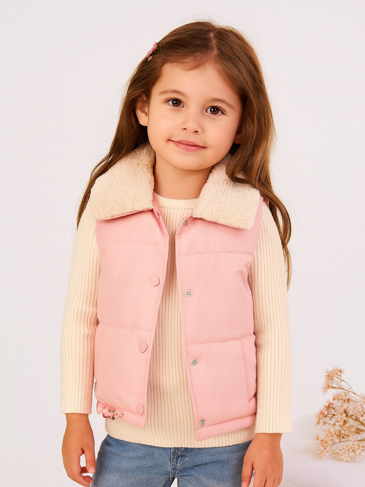 Cozy Pink Single-Breasted Fleece-Lined Thermal Vest Mia Belle Girls