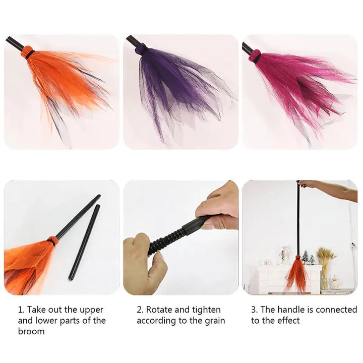 Kids Halloween Accessories | Colorful Witch Broom - Mia Belle Girls