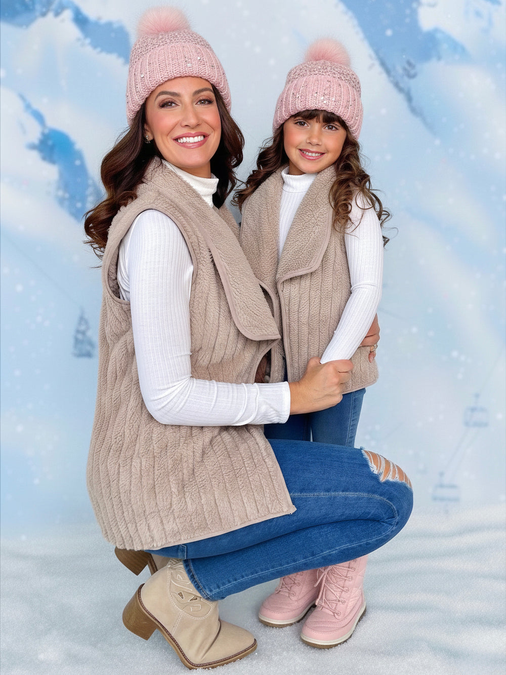 Mommy and Me Cozy Matching Furry Vest Mia Belle Girls