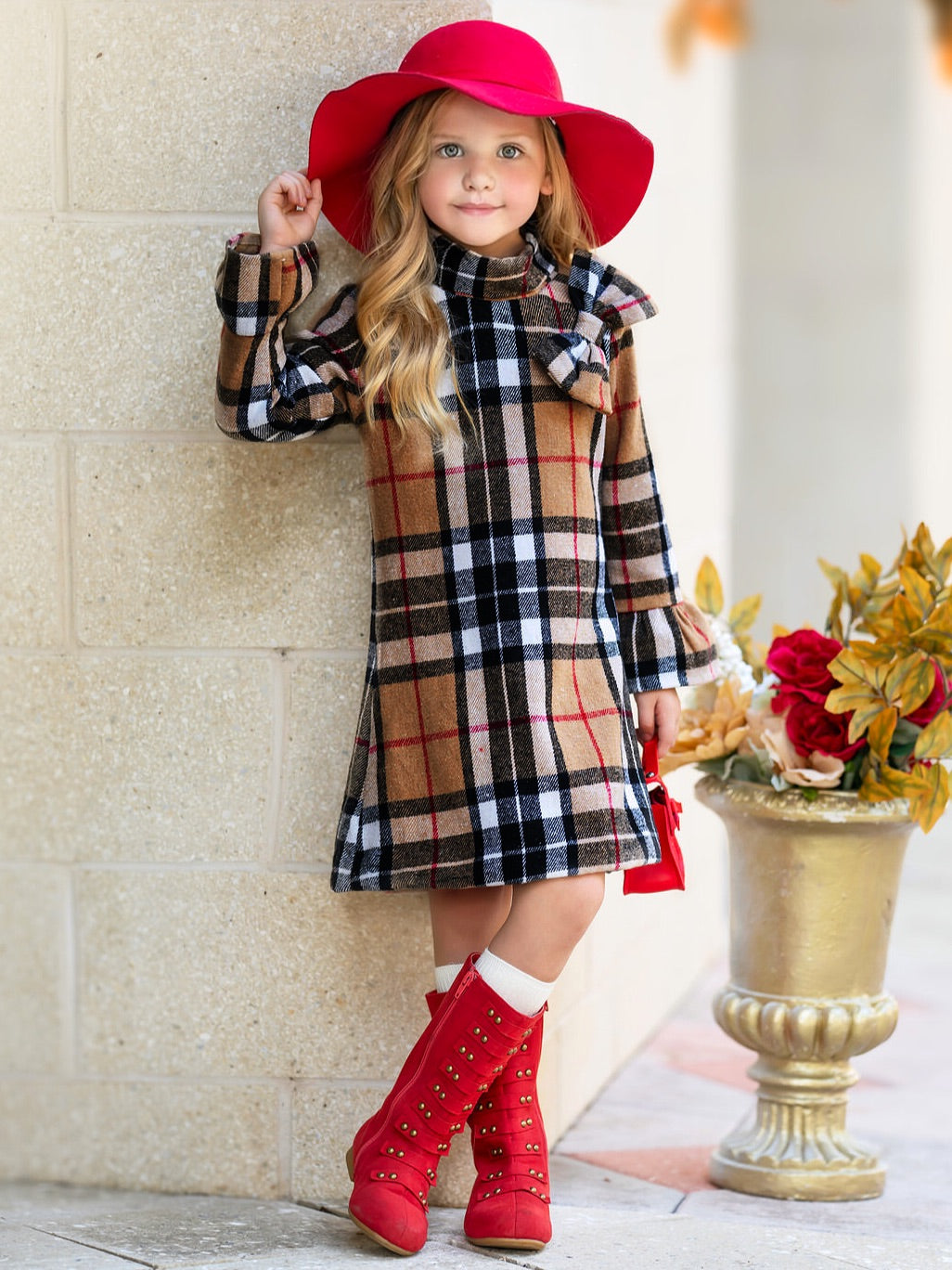 Classic Plaid Long Sleeve Shift Dress Mia Belle Girls