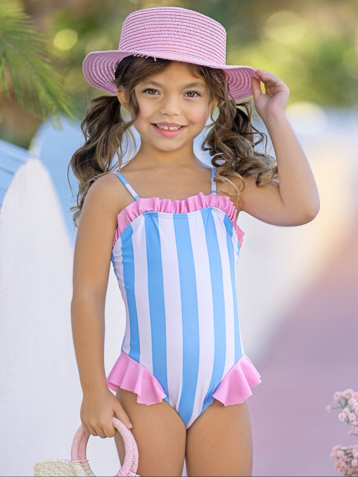 Seaside Stripes Ruffle One-Piece Swimsuit