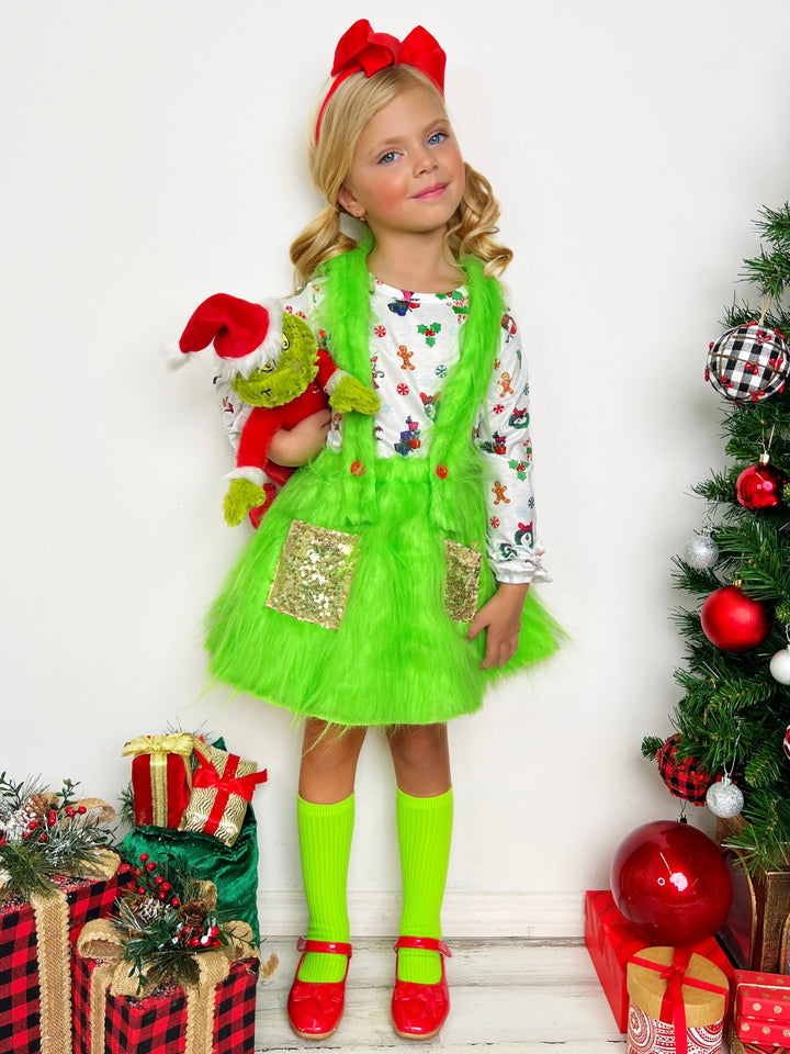Mia Belle Girls Long Sleeved Top & Fur Suspender Set | Girls Winter Outfits