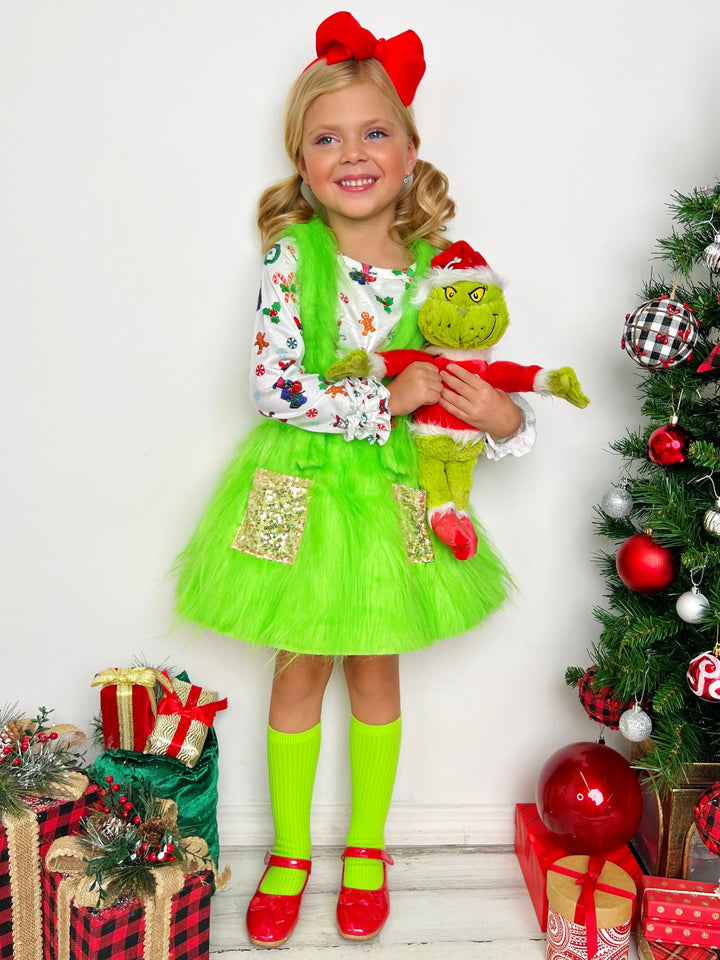 Mia Belle Girls Long Sleeved Top & Fur Suspender Set | Girls Winter Outfits