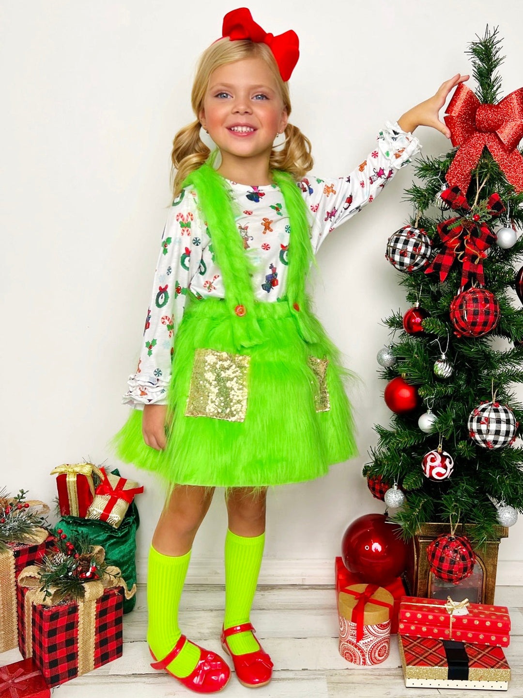 Mia Belle Girls Long Sleeved Top & Fur Suspender Set | Girls Winter Outfits